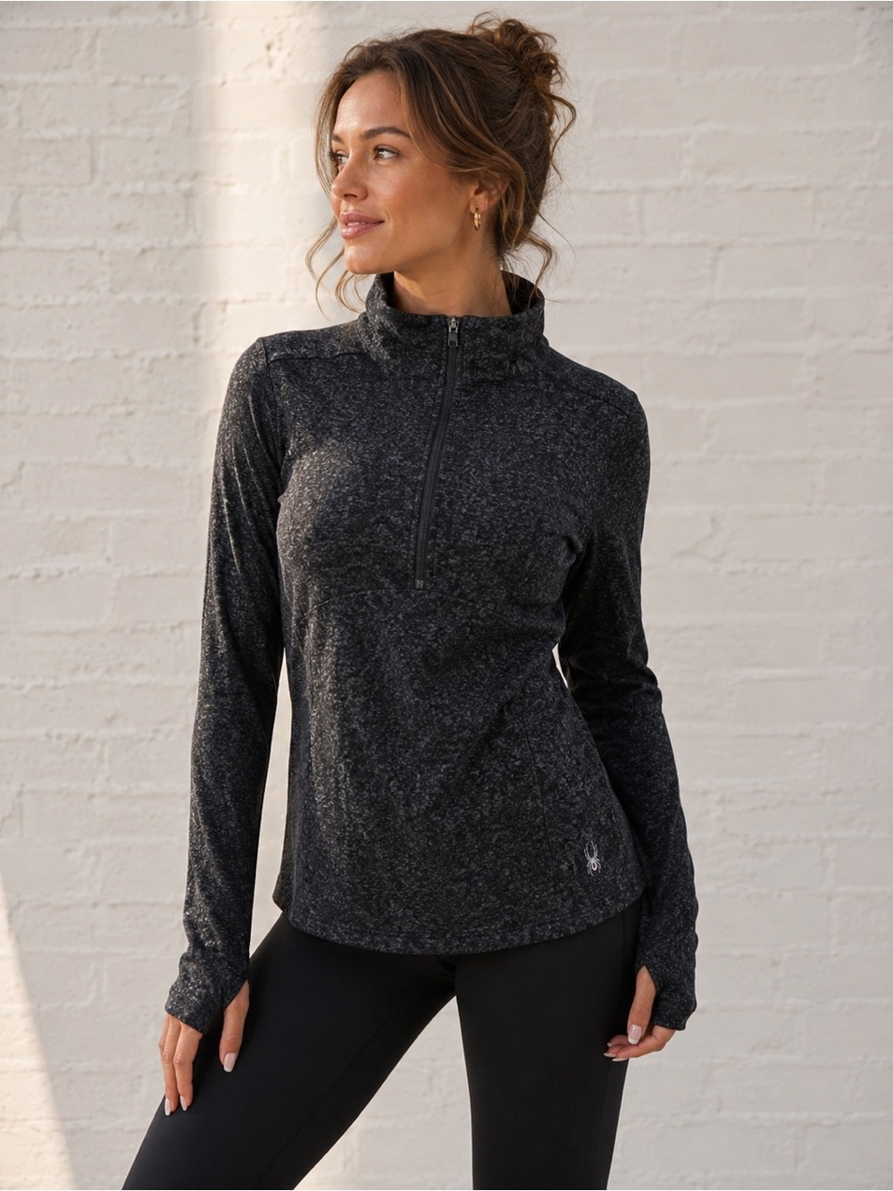 Spyder Active Women's Quarter Zip Pullover Size S Athletic Stretch Jacket Black